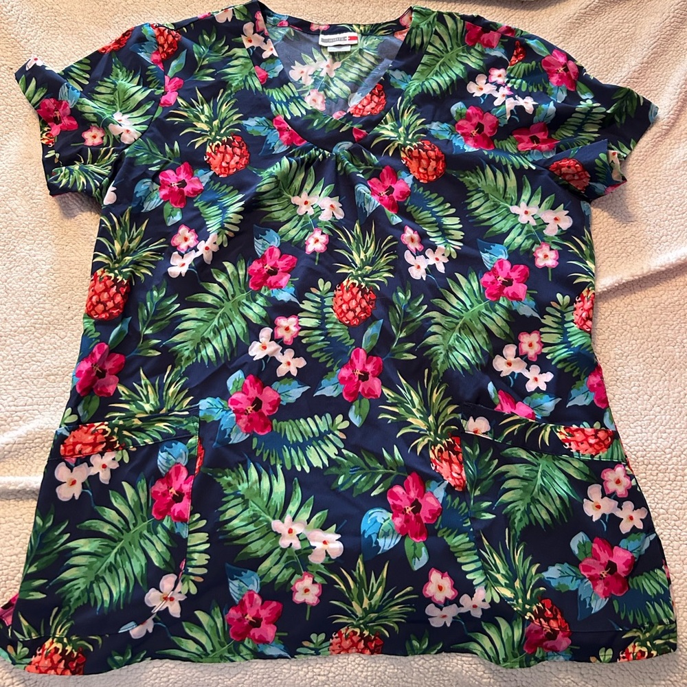 Floral Print Women's Scrub Top